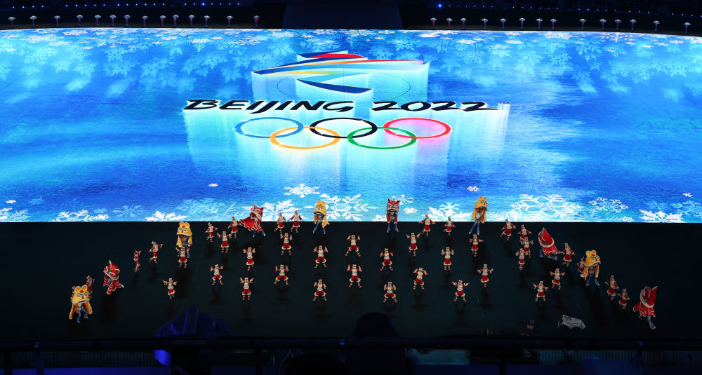 高清大图北京冬奥会开幕式仪式前表演进行中