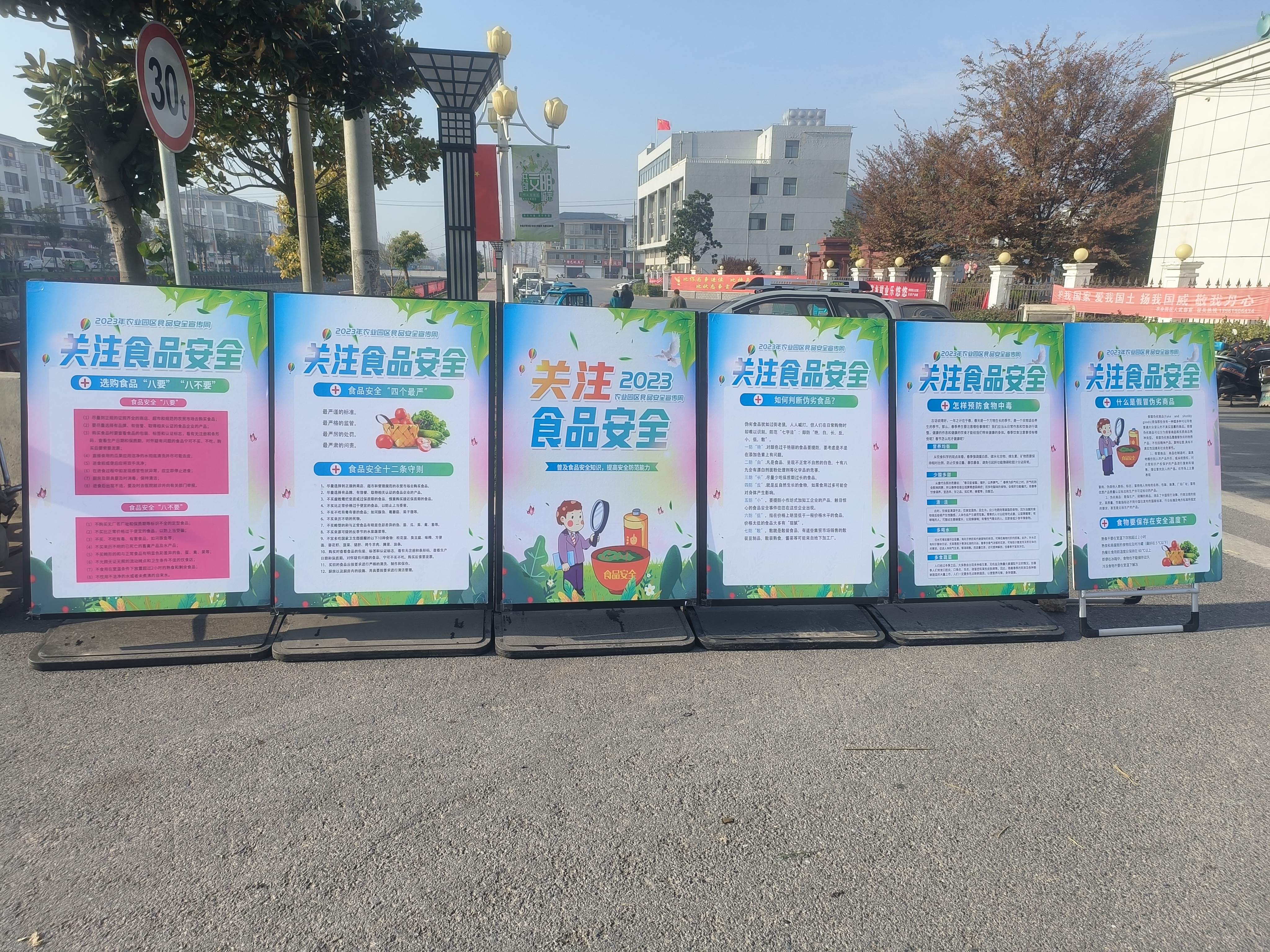 活动中,工作人员通过拉横幅,设立咨询台,发放食品安全宣传材料等形式